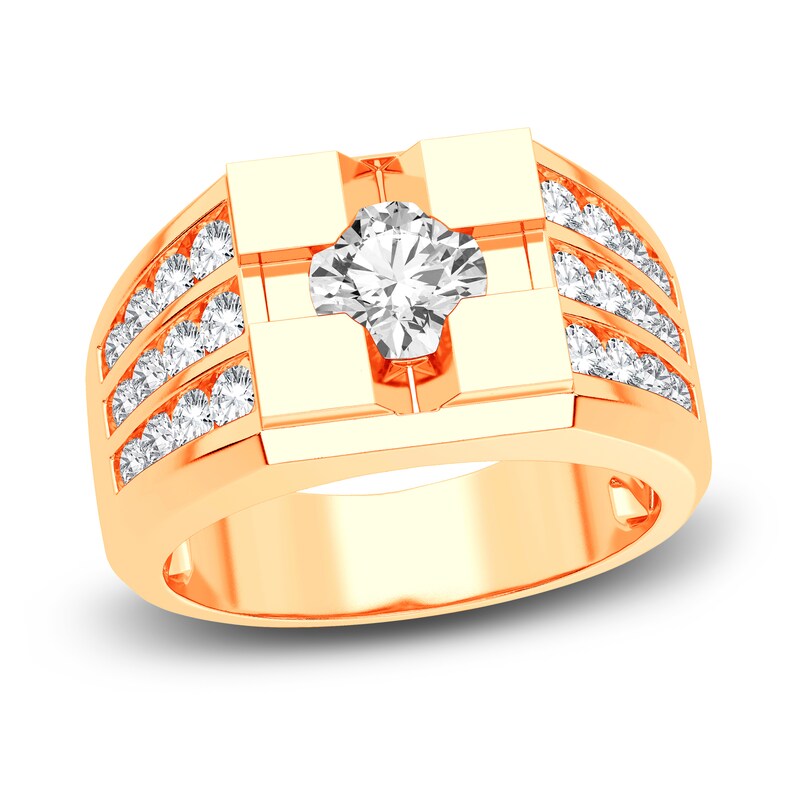 Main Image 1 of Men's Lab-Created Diamond Ring 2 ct tw Round 14K Yellow Gold