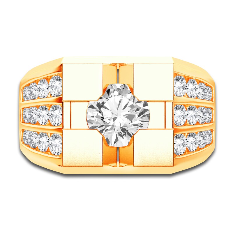 Main Image 3 of Men's Lab-Created Diamond Ring 2 ct tw Round 14K Yellow Gold