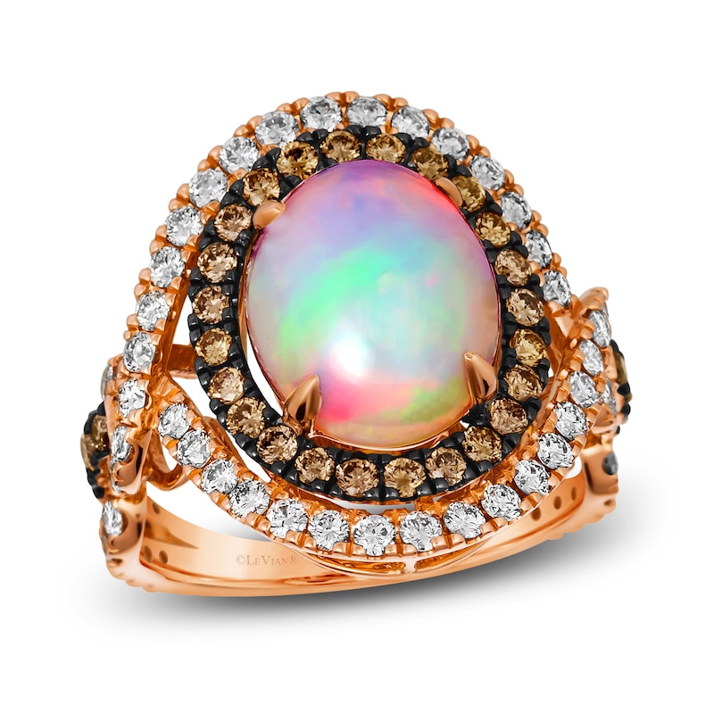 Main Image 1 of Le Vian Natural Opal Ring 1-1/2 ct tw Diamonds Round 14K Strawberry Gold