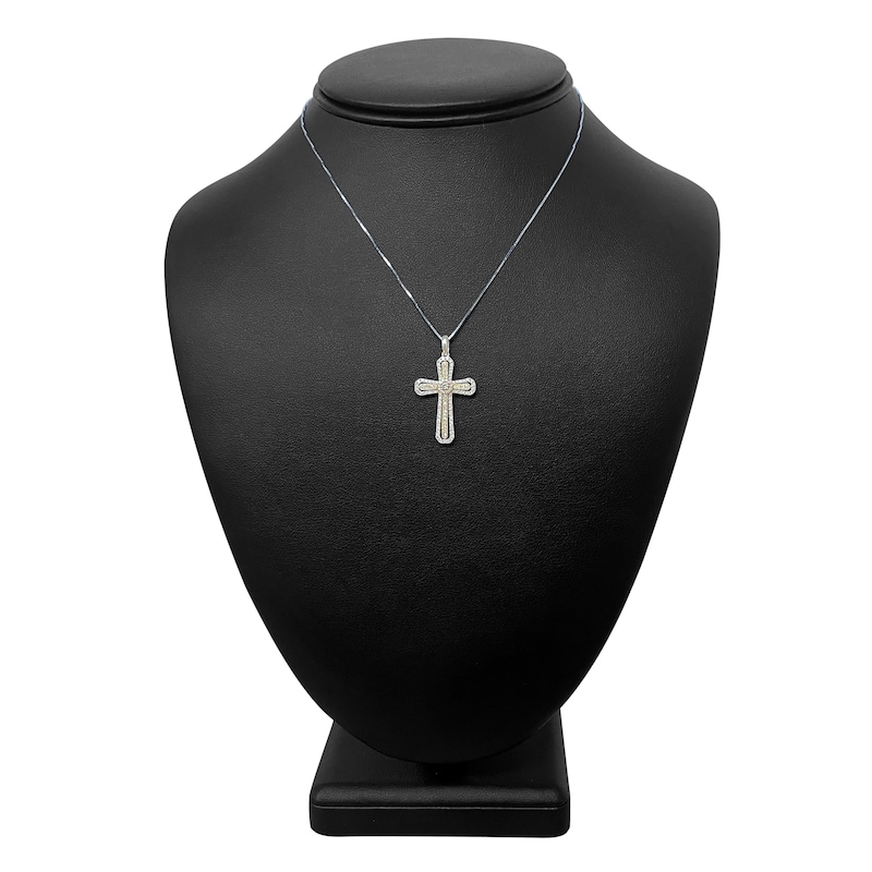 Main Image 4 of Diamond Cross Pendant Necklace 3/8 ct tw Round 14K Two-Tone Gold 18"