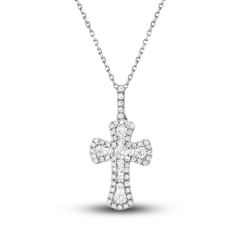Main Image 1 of Diamond Cross Pendant Necklace 3/8 ct tw Round 10K White Gold 18"