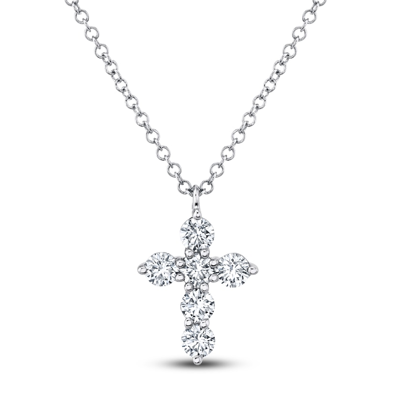Main Image 1 of Shy Creation Diamond Cross Pendant Necklace 1/2 ct tw Round 14K White Gold 18" SC55021390