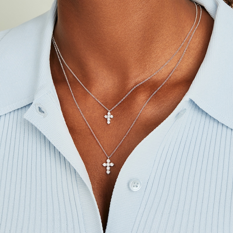 Main Image 2 of Shy Creation Diamond Cross Pendant Necklace 1/2 ct tw Round 14K White Gold 18" SC55021390