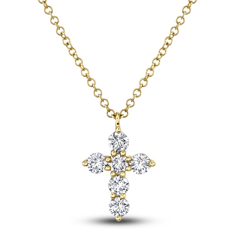 Main Image 1 of Shy Creation Diamond Cross Pendant Necklace 1/2 ct tw Round 14K Yellow Gold 18" SC55021391