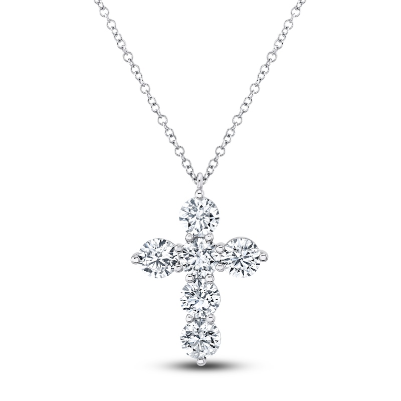 Main Image 1 of Shy Creation Diamond Cross Pendant Necklace 2-1/8 ct tw Round 14K White Gold 18" SC55021384