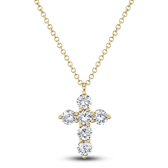 Shy Creation Diamond Cross Pendant Necklace 1 ct tw Round 14K Yellow ...