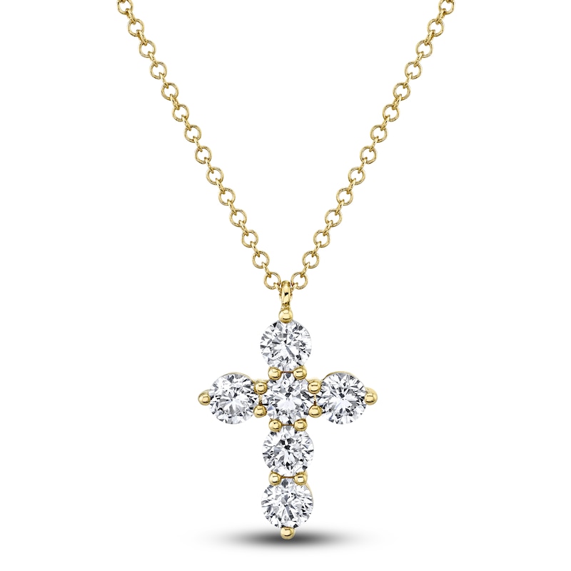 Main Image 1 of Shy Creation Diamond Cross Pendant Necklace 1 ct tw Round 14K Yellow Gold 18" SC55021388