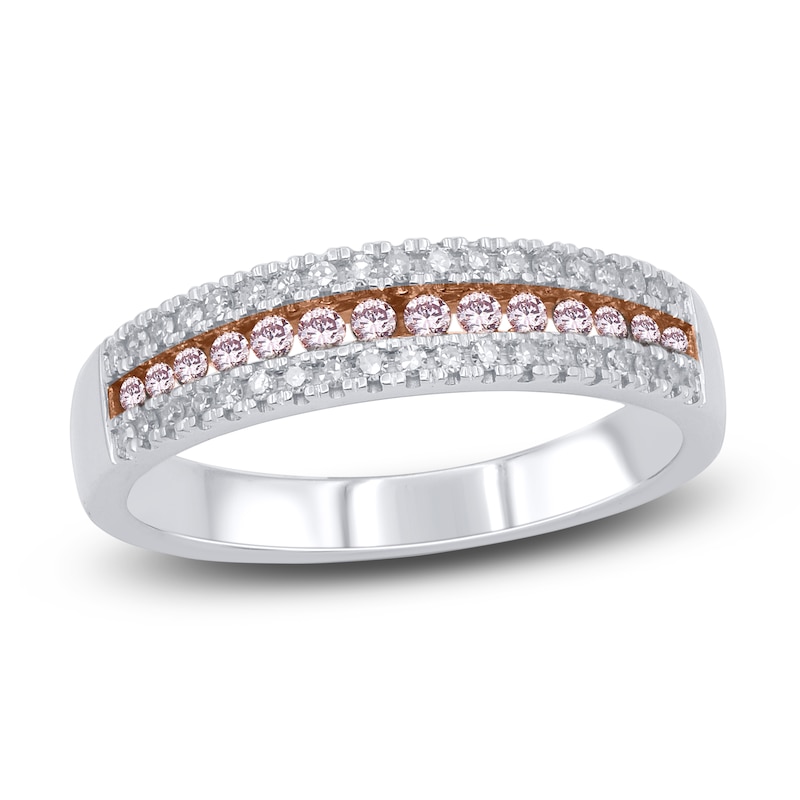 Main Image 1 of Pink & White Diamond Anniversary Band 1/3 ct tw Round 14K Two-Tone Gold