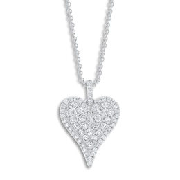 Shy Creation Diamond Heart Pendant Necklace 1-1/4 ct tw Round 14K White Gold 18" SC55023662