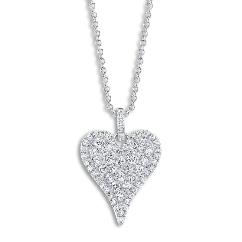 Main Image 1 of Shy Creation Diamond Heart Pendant Necklace 1-1/4 ct tw Round 14K White Gold 18&quot; SC55023662