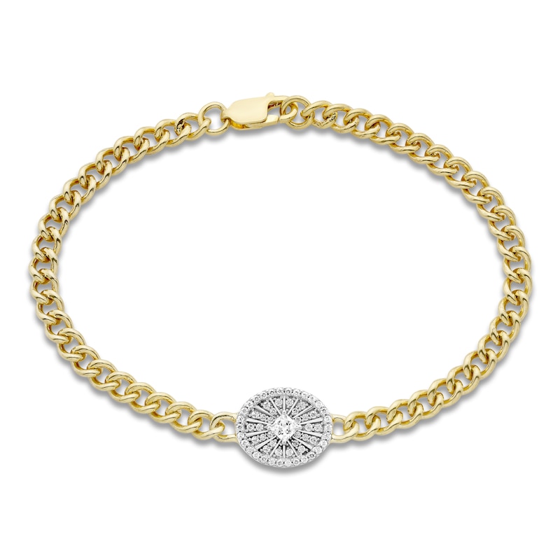 Main Image 1 of Diamond Station Bracelet 1/4 ct tw Princess/Round 10K Yellow Gold 7.25"