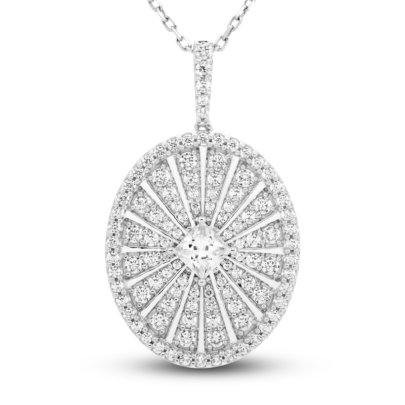 Diamond Pendant Necklace 1 ct tw Princess/Round 10K White Gold 18"