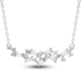 Diamond Necklace 3/8 ct tw Baguette/Round 10K White Gold 18"