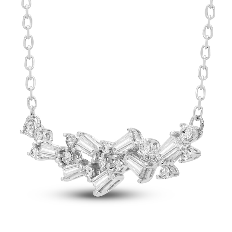 Main Image 2 of Diamond Necklace 3/8 ct tw Baguette/Round 10K White Gold 18"