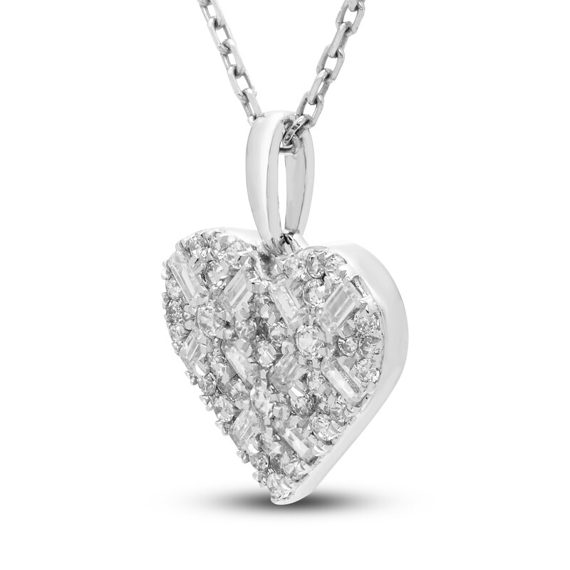 Main Image 2 of Diamond Heart Pendant Necklace 1/4 ct tw Baguette/Round 10K White Gold 18"