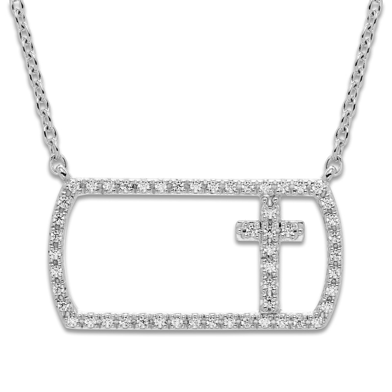 Diamond Cross Pendant Necklace 1/5 ct tw Round Sterling Silver 18"
