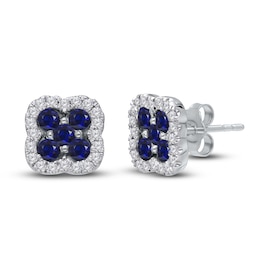 Kallati Natural Blue Sapphire Stud Earrings 1/4 ct tw Diamonds 14K White Gold
