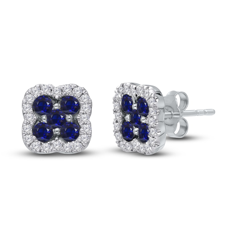 Kallati Round-Cut Natural Blue Sapphire Stud Earrings 1/4 ct tw Diamonds 14K White Gold