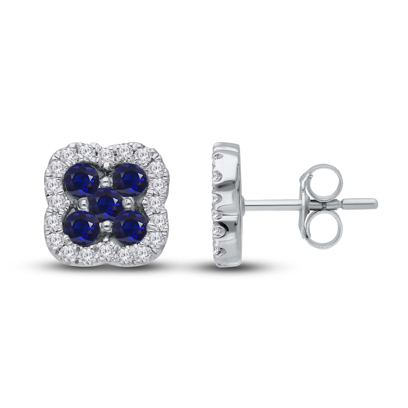 Main Image 2 of Kallati Round-Cut Natural Blue Sapphire Stud Earrings 1/4 ct tw Diamonds 14K White Gold