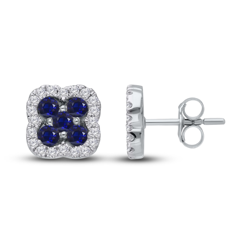 Kallati Round-Cut Natural Blue Sapphire Stud Earrings 1/4 ct tw Diamonds 14K White Gold