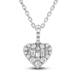 Diamond Heart Pendant Necklace 1/5 ct tw Round/Baguette Sterling Silver 18"