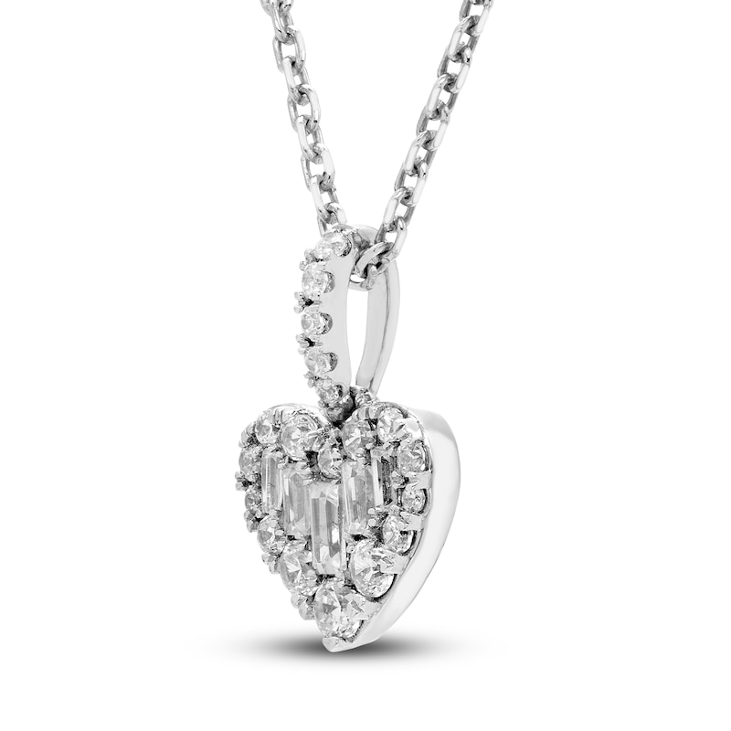 Main Image 2 of Diamond Heart Pendant Necklace 1/5 ct tw Round/Baguette Sterling Silver 18"
