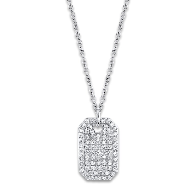 Main Image 1 of Shy Creation Diamond Tag Necklace 7/8 ct tw Round 14K White Gold 18" SC55019872