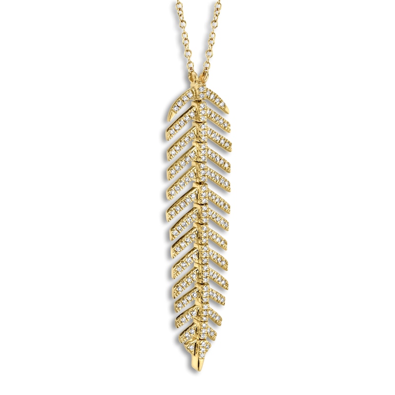 Main Image 4 of Shy Creation Diamond Feather Necklace 1/4 ct tw Round 14K Yellow Gold 18&quot; SC55006045