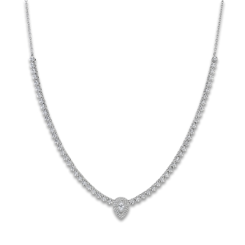 Main Image 1 of Shy Creation Diamond Necklace 1-1/5 ct tw Round/Pear 14K White Gold 18" SC55021115