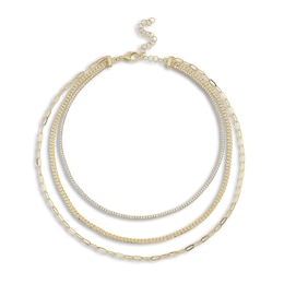 Shy Creation Diamond Triple Chain Necklace 3-1/8 ct tw Round 14K Yellow Gold 17" SC55023197Z17
