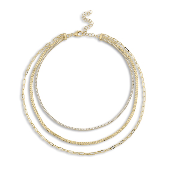 Shy Creation Diamond Triple Chain Necklace 3-1/8 ct tw Round 14K Yellow Gold 17" SC55023197Z17