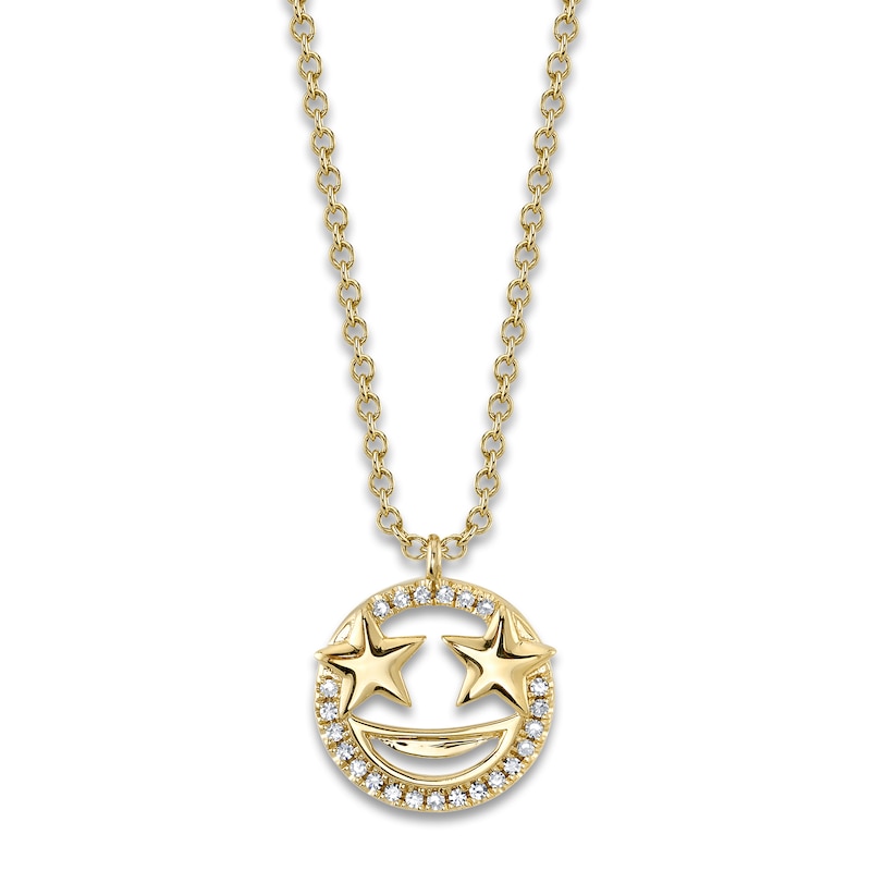 Main Image 1 of Shy Creation Diamond Emoji Necklace 1/20 ct tw Round 14K Yellow Gold 18" SC55023845