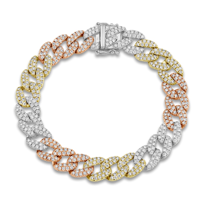 Main Image 1 of Shy Creation Diamond Pave Curb Bracelet 4 ct tw Round 14K Tri-Tone Gold 7&quot; SC55010320