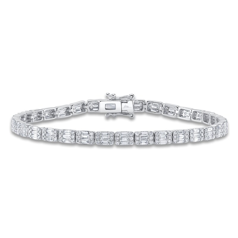 Main Image 1 of Shy Creation Diamond Tennis Bracelet 2-5/8 ct tw Round/Baguette 14K White Gold 7" SC55024435