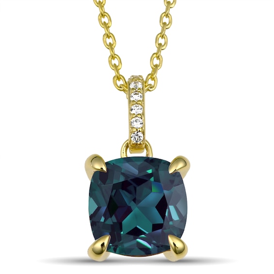 Cushion-Cut Birthstone and Lab-Created White Sapphire Accent Necklace (1 Stone)