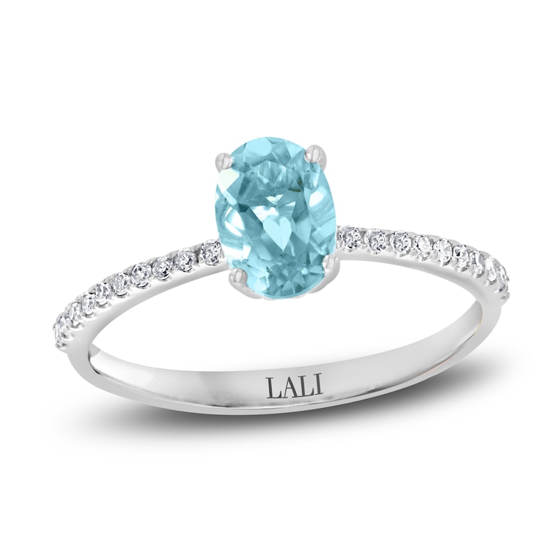 Main Image 1 of LALI Jewels Natural Aquamarine Engagement Ring 1/10 ct t Diamonds 14K White Gold