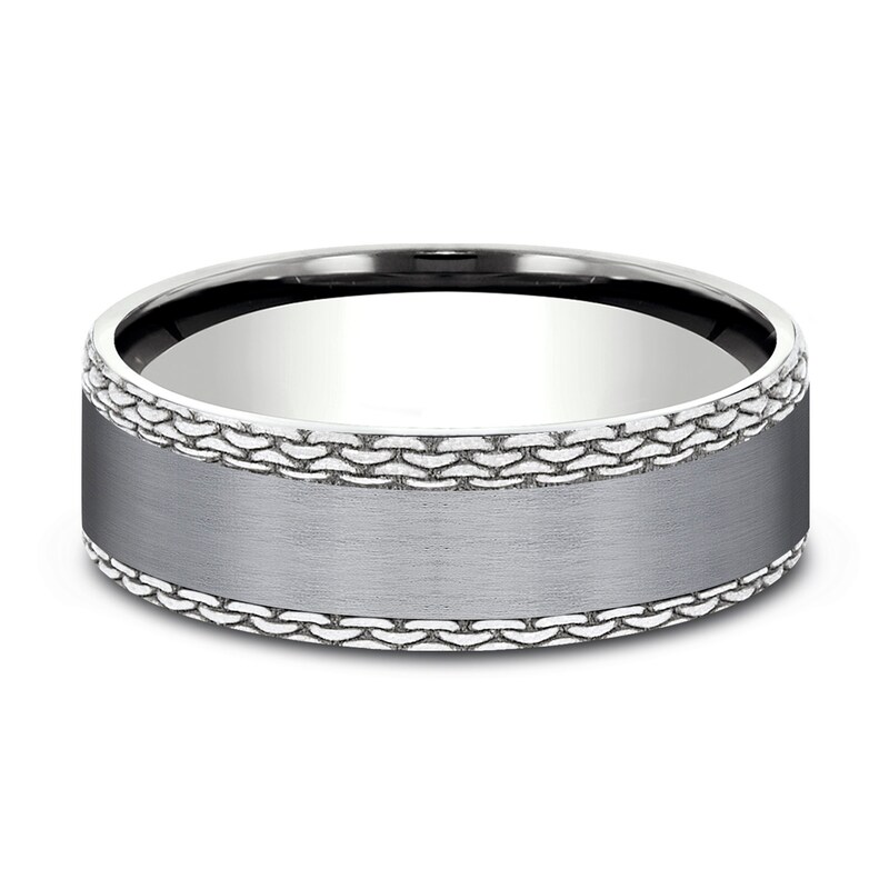 Link Wedding Band 14K White Gold/Tantalum 7.0mm