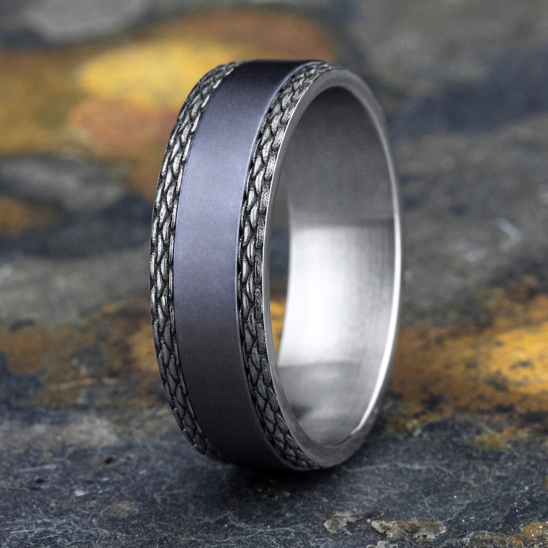 Main Image 4 of Link Wedding Band 14K White Gold/Tantalum 7.0mm