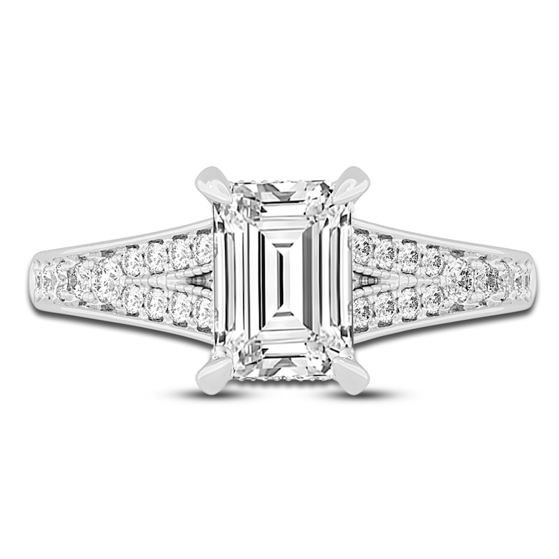 Lab-Created Diamond Engagement Ring 2-1/3 ct tw Emerald 14K White Gold ...