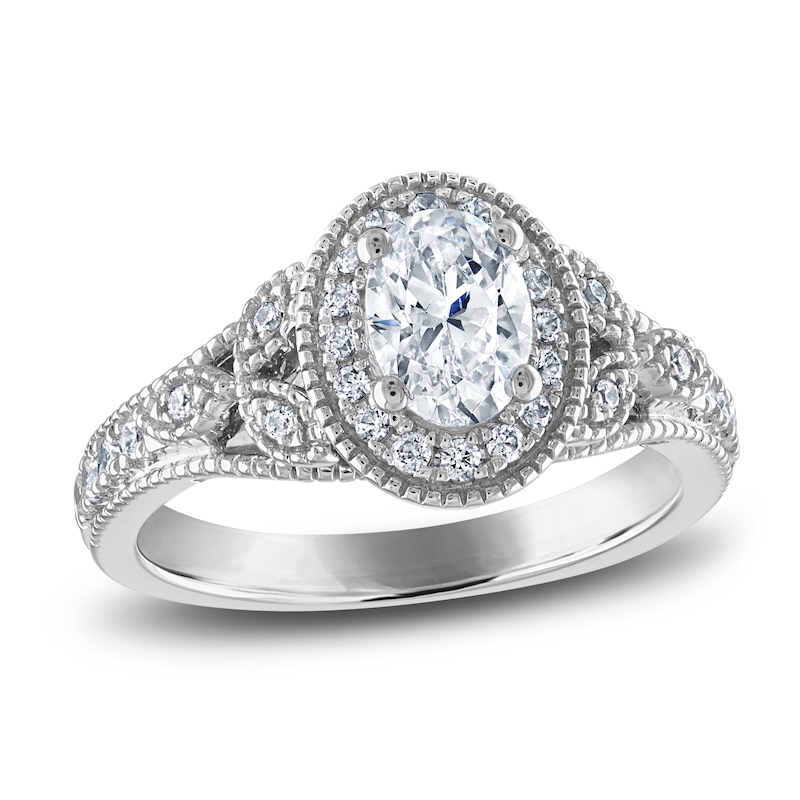 Main Image 1 of Diamond Engagement Ring 1 ct tw Oval/Round 14K White Gold