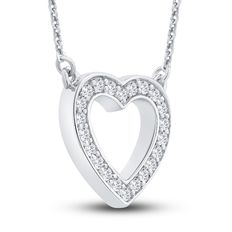 Reversible Black & White Diamond Heart Pendant Necklace 3/8 ct tw Round 14K White Gold