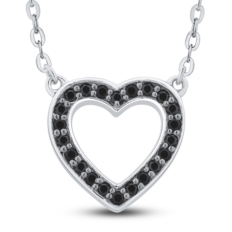 Reversible Black & White Diamond Heart Pendant Necklace 3/8 ct tw Round 14K White Gold