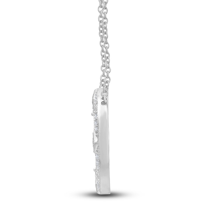 Main Image 3 of Diamond Circle Pendant Necklace 1/2 ct tw Princess/Round/ Baguette 14K White Gold 18"