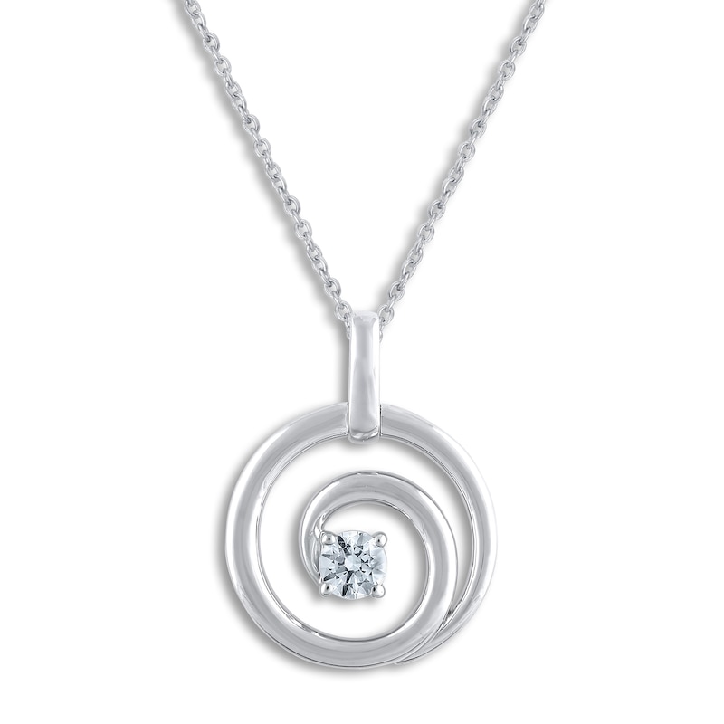 Main Image 1 of Diamond Spiral Pendant Necklace 1/8 ct tw Round 14K White Gold 18&quot;