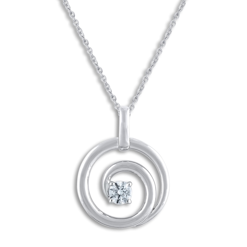 Diamond Spiral Pendant Necklace 1/8 ct tw Round 14K White Gold 18