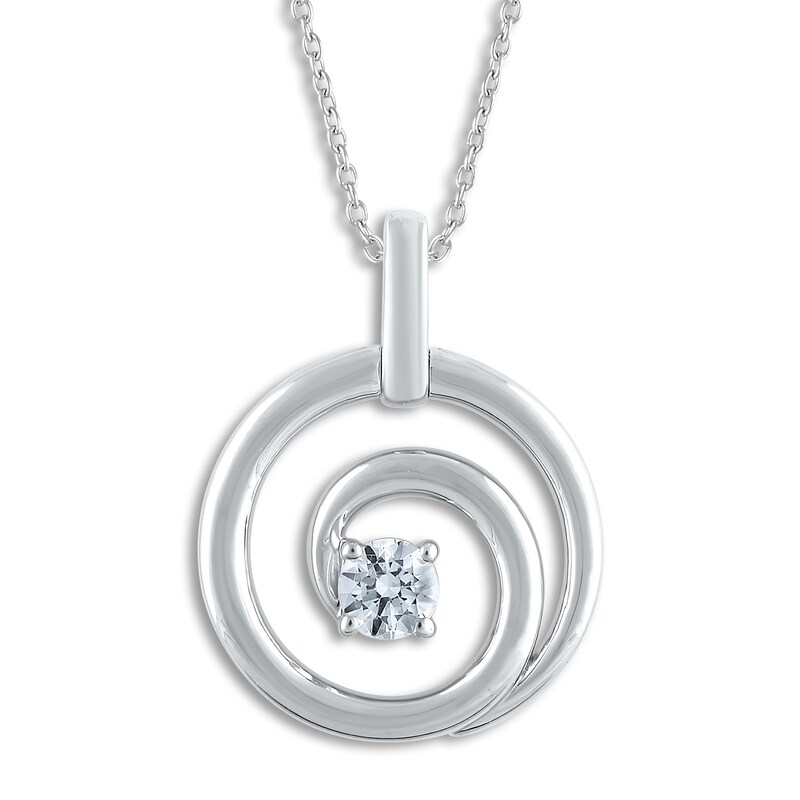 Diamond Spiral Pendant Necklace 1/8 ct tw Round 14K White Gold 18