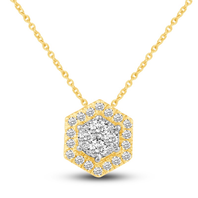 Diamond Hexagon Pendant Necklace 1/2 ct tw Round 14K Yellow Gold 18"