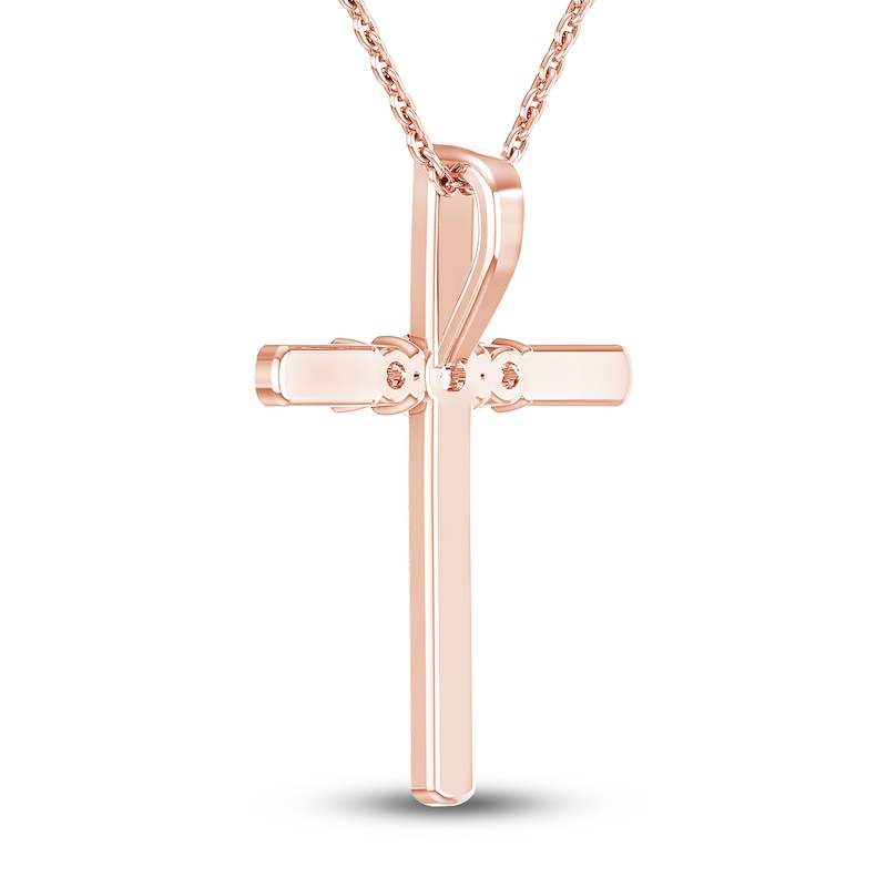 Main Image 4 of Diamond Cross Pendant Necklace 1/3 ct tw Round 14K Rose Gold 18"