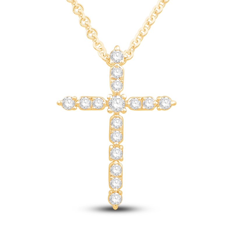 Diamond Cross Pendant Necklace 3/8 ct tw Round 14K Yellow Gold 18"