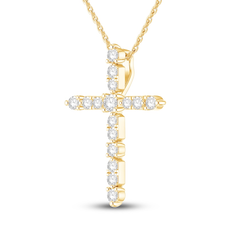 Main Image 3 of Diamond Cross Pendant Necklace 3/8 ct tw Round 14K Yellow Gold 18"